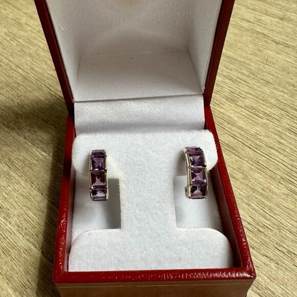 Gold Plated Amethyst Earrings - Half Hoop Huggie -
gold over sterling silver - Picture 4 of 5